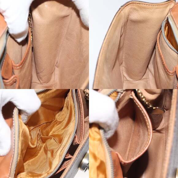 CELINE Macadam Canvas Hand Bag Pvc Leather Brown Gold - Picture 12 of 13